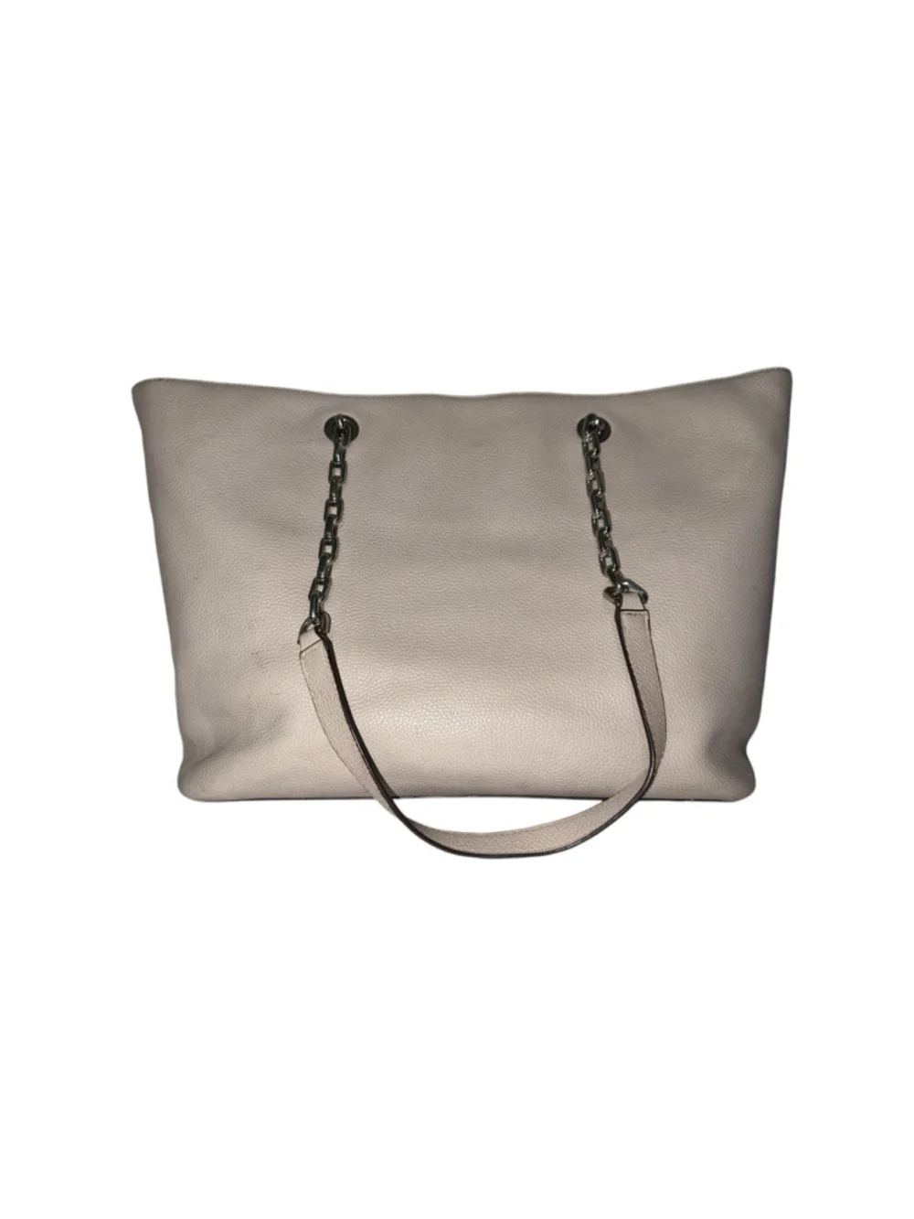 Michael Kors Pebbled Leather Large Chain Tote Shoulder Bag Cream Beige